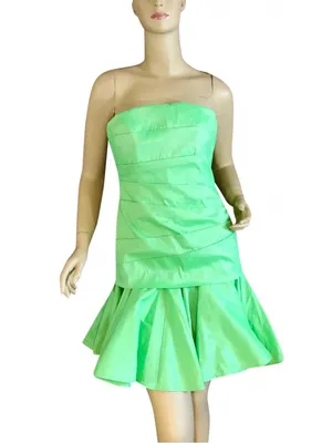 Halston Heritage Green Strapless Ruffle Mini Dress Nwt (6) thumbnail 2
