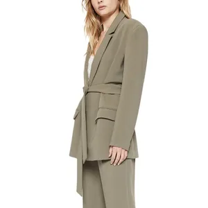 NWT Bardot Womens Size Large Khaki Olive Belted Notched Lapel Blazer Jacket NEW thumbnail 3