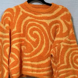 Cider Orange Yellow Swirl Fuzzy Knit Cropped Sweater Small Retro Pullover thumbnail 5