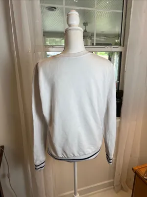 Fila White Crewneck Sweater with Navy Trim and Small Logo thumbnail 5