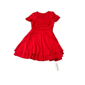 NWT OYS Size Medium Red Square Neck Mini Dress Shirt‎ Sleeve Formal Fit Flare thumbnail 2