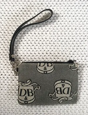 Dooney & Bourke Vtg Black Signature DB Crest Wristlet Coin Purse Wallet Keychain thumbnail 1