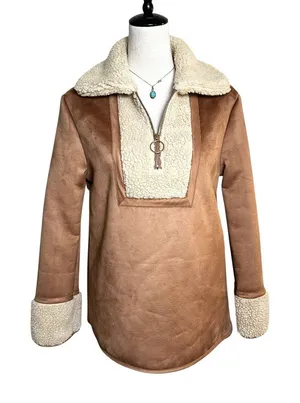 Tuckernuck Stella Faux Suede Tan Sherpa Pullover XS NWT | 70's‎ Retro Penny Lane thumbnail 1