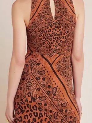NWT Farm Rio Orange & Black Bandana Print Midi Dress thumbnail 3