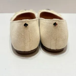 Kate Spade Nelly Canvas Cap Toe Pointed Ballet Flats Beige Black Fringe Sz 8M thumbnail 3