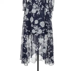 Eliza J Navy Blue Floral High Low Faux Wrap Dress 6 Cottage Fairy Wedding Guest thumbnail 4