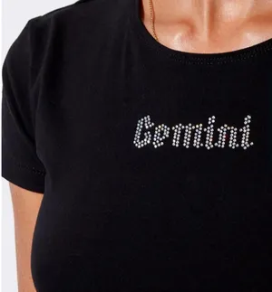 Motel Rocks Tiney Crop Tee Gemini Black Diamante thumbnail 2