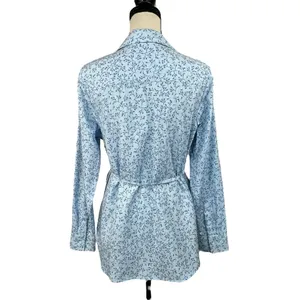Liz Claiborne Medium Top Floral Button-Up Long Sleeves Lightweight Side Tie Blue thumbnail 5