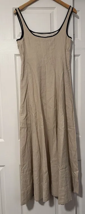 Zara Beige Black Trim Tank Maxi Dress Resort Beach Linen Capsule European thumbnail 1