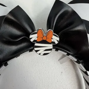 Disney Parks Minnie Mouse Ears Headband Black White Mummy‎ Bow Halloween Spooky thumbnail 4
