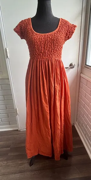Free People All Eyes on You Maxi Dress Medium Boho Smocked prairie flattering thumbnail 1