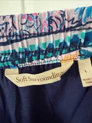 Soft Surroundings Navy Floral Patchwork Maxi Skirt with Pink and Teal thumbnail 3
