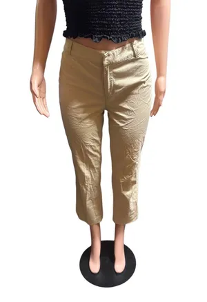 Banana Republic mid rise Tan Capri pants size 4/S Pre owned tan capri cropped pants with belt loops, two back pockets zipper, and hook closure. Dressy business, casual, stretchy slim straight trousers thumbnail 2