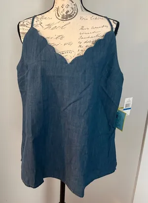 CeCe XL Blue Scallop-Edge Chambray Camisole thumbnail 1