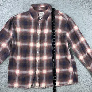 BDG Plaid Flannel Shirt Women M Raw Hem L/S Indie‎ Western Boho Retro Boxy Cabin thumbnail 4