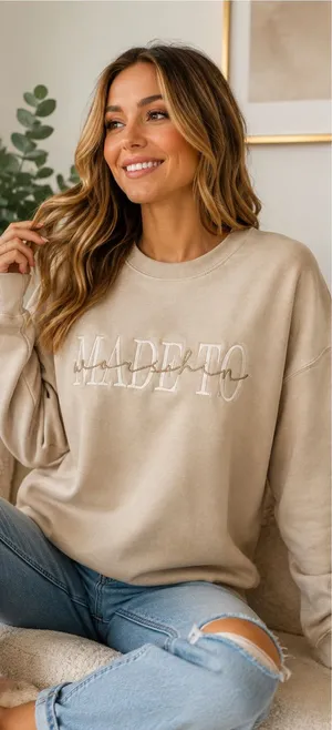 Jerzees Made to Worship Embroidered Crewneck Sweatshirt Neutral Christian Pullover Large thumbnail 1