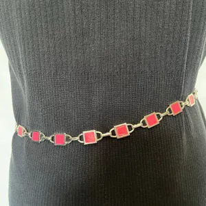 Y2K NY Pink Enamel Link Silver Chain Womens Belt Sz S 31" Adj Festival Coquette thumbnail 5