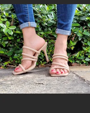 Nude Square Toe Padded Strappy Heel Sandals Tan Size 7.5 thumbnail 2