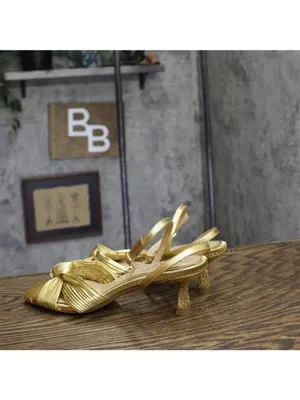 Jewel Badgley Mischka True Kitten Heel Sandals Wrap Strap Gold Yellow 6.5M thumbnail 2