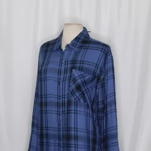 NWT!! WEWOREWHAT Boyfriend Shirt Plaid Navy Blue Collared Oversized Small Medium thumbnail 6