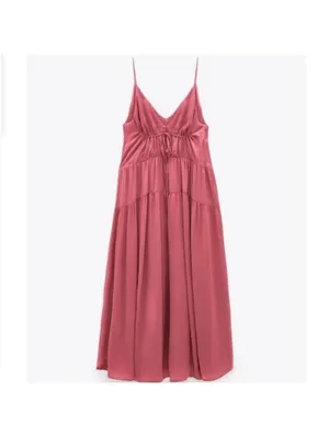 ZARA Babydoll Satin Tiered Cami Maxi Dress in Plum Pink XS/S $89 thumbnail 9