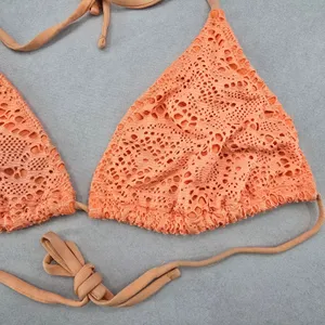 Orange‎ Lace Crochet Eyelet Tie Sports Bra Bikini Bralette Swim Top S Small thumbnail 4