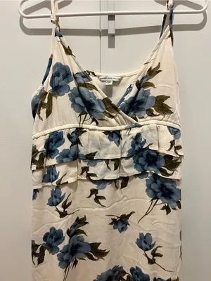 American Eagle Outfitters Cream Mini Dress with Blue Floral Print thumbnail 3