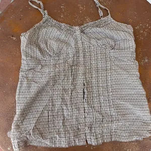 Cream plaid boho cottage cami tank top sz m thumbnail 4