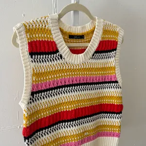 Boutique Deluc Multicolor Striped Knit Top Tank Sweater‎ White Red Medium thumbnail 5