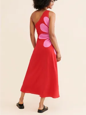 Anthropologie Farm Rio Cutout Flower Dress Linen Blend One Shoulder Medium thumbnail 4