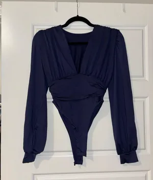 Long Sleeve Navy Bodysuit Blue thumbnail 1