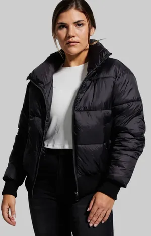 Born Primitive Warm Rush Womens Black Quilted Cropped Puffer Jacket Size‎ Large thumbnail 1