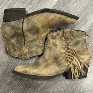 Very Volatile Lookout Fringe‎ Bootie Tan Leather Western Ankle Boots Sz 8.5 Boho thumbnail 6