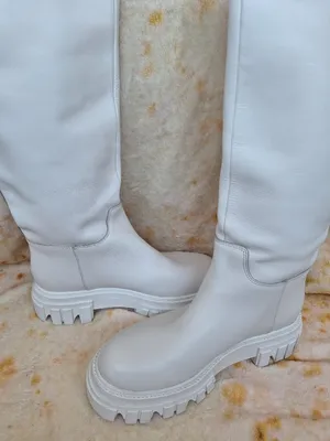 Marc Fisher LTD Malena White Leather Tall Lug Sole Platform Boots Size 8.5 thumbnail 2