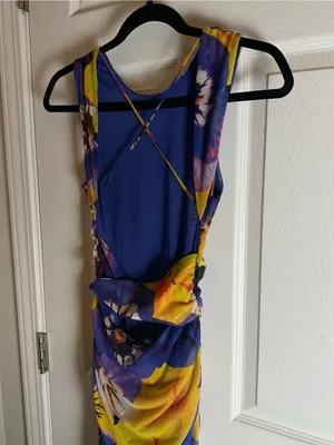 Zara Vibrant Floral Print Mesh Maxi Dress Criss Cross Open Back S thumbnail 8