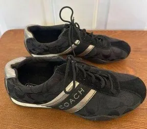 Coach Jayme Womens Sneakers 6M Black Monogram Lace-Up Casual Shoes thumbnail 1