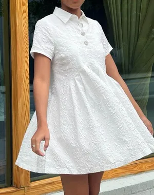 Hill House Rosalind White Jacquard Rhinestone Button Collar Mini Dress XS thumbnail 1