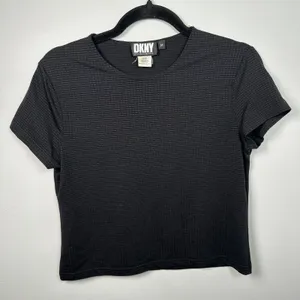 Vintage DKNY Medium Womens Top Tee Black Stretch Short Sleeve 90s Grunge Shirt thumbnail 2