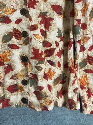 Christopher & Banks Cream Cardigan with Fall Leaf Print Cozy Casual Halloween S thumbnail 2