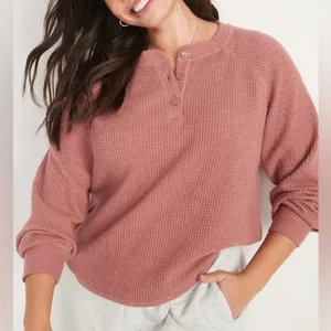 Old Navy Cozy Shrunk Waffle Knit Henley Sweater in Pink Bamboo Sz XXL thumbnail 2