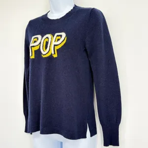 J.Crew‎ Cashmere Sweater Women SM Navy Blue Pop Art Graphic Intarsia Knit Top thumbnail 3