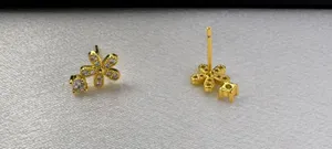 Small CZ Flower Stud Earrings for Women thumbnail 2