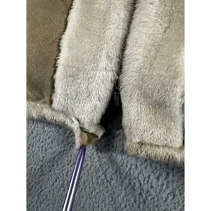 Faux‎ Suede Shearling Jacket Women Tan Faux Fur Trim Zip Up Coat thumbnail 7