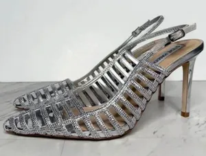 Steve Madden Metallic Silver Strappy Heels thumbnail 1