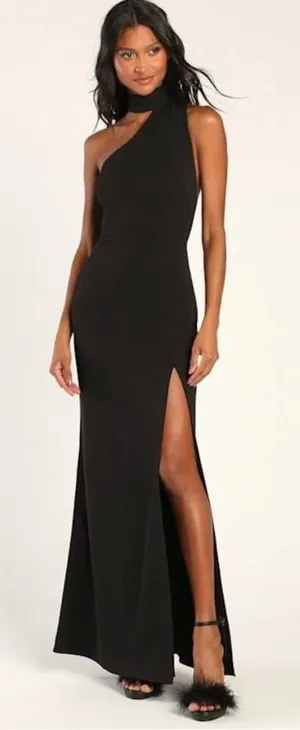 Lulus Keep It Interesting Black Asymmetrical Cutout Halter Maxi Dress - Size L thumbnail 1