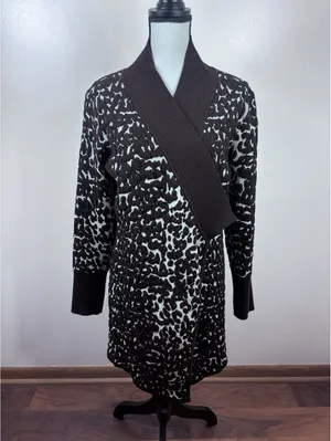 One A Cheetah Animal Print Open Front Cardigan Shawl Collar Longline Brown L XL thumbnail 6