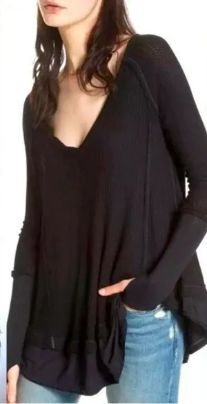 Free People Laguna Thermal Waffle Knit Oversized Top L3 thumbnail 1