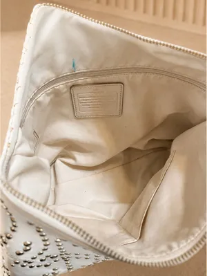 Coach Studded Leather Hobo Bag White Medium Shoulder Purse thumbnail 7