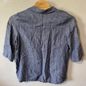 Tahari Linen Tunic Top Button Accent 3/4 Sleeve Blouse Blue V-Neck‎ Womens 1X thumbnail 4