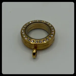 Origami Owl Floating Locket Pendant‎ Small Gold Rhinestone Jewelry Charm thumbnail 2